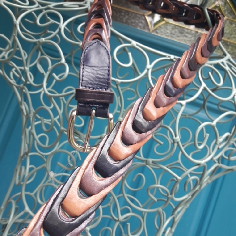 Genuine Leather Vintage Belt Braided Multi Colored Braided Multi Slot Loops VTG